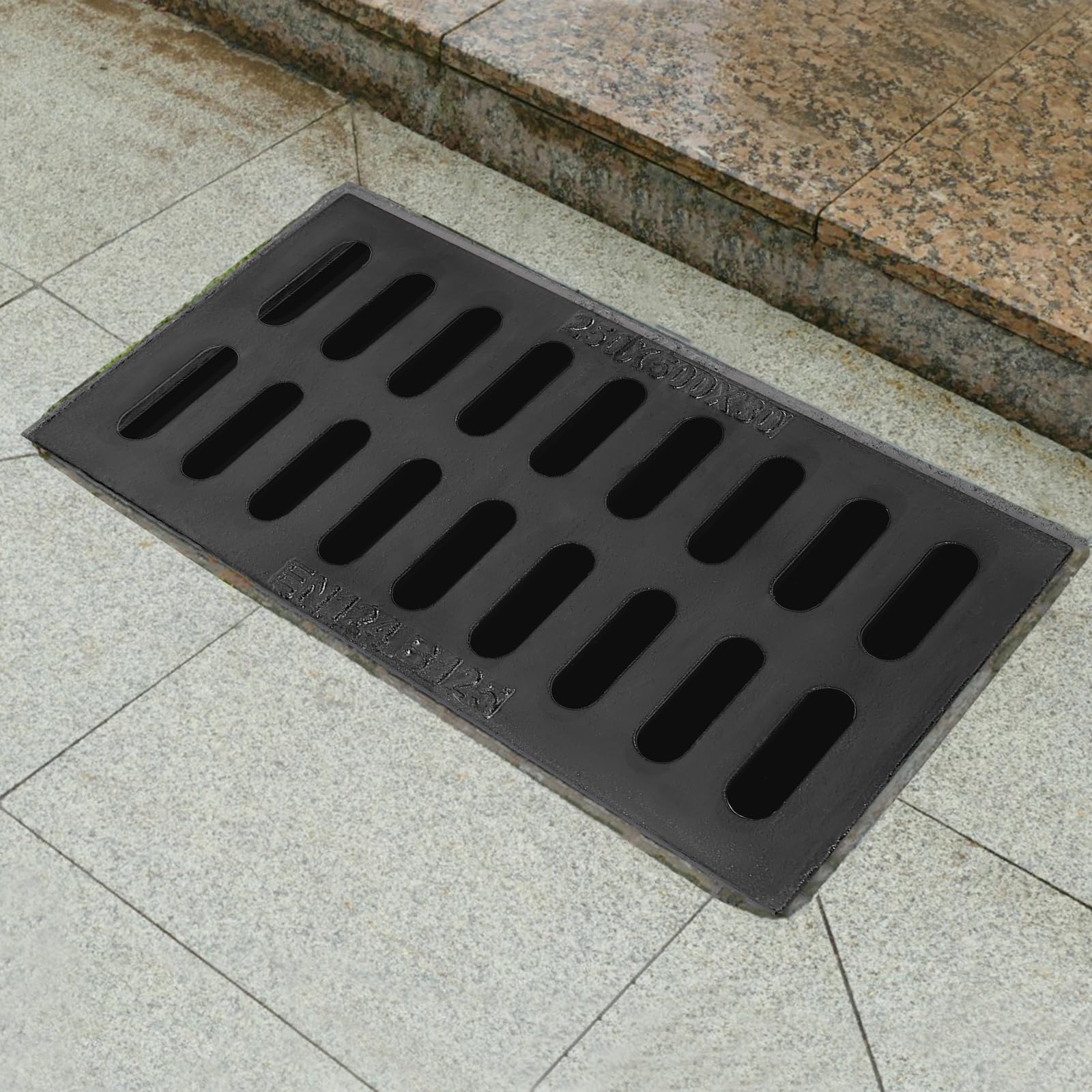 Ductile Iron Drain Grate 20 x 10 Inches Heavy Duty Metal Sewer Cover for Municipal Construction Sites, Black Rectangle Drainage Grate Driveway - 2T Load Capacity