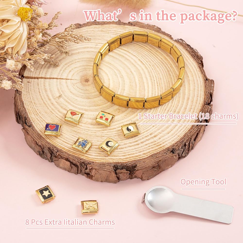 Loozykit Italian Charm Armband - 18 Module Edelstahl Gold/Silber Für 9mm Armbänder