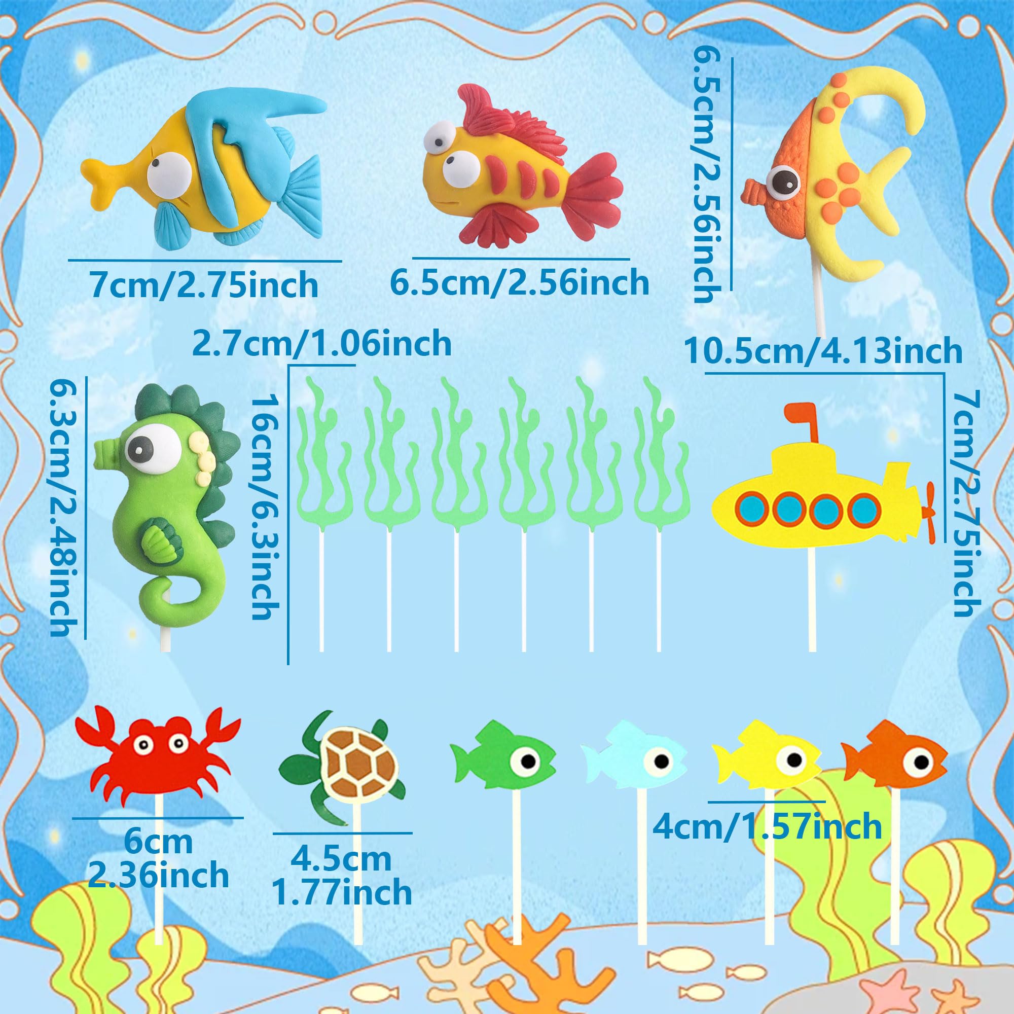 Under the Sea Ocean Animals Birthday Cake Decorations Sea Ocean Party Favor Supplies for Sea Ocean Theme Baby Shower Birthday Party - Image 2