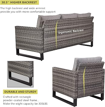HUMMUH 6 Piece Patio Furniture All Weather Wicker Outdoor Sectional Sofa,High Back Patio Chairs,Coffee Table and Ottomans Set for Porch,Garden,Backyard
