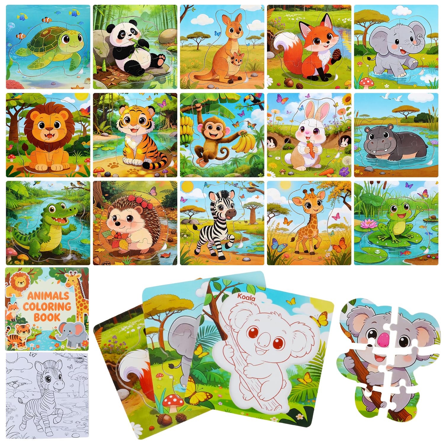 Wooden Toddler Puzzles 16 Pack Animal Jigsaw for 1-3 Year Old