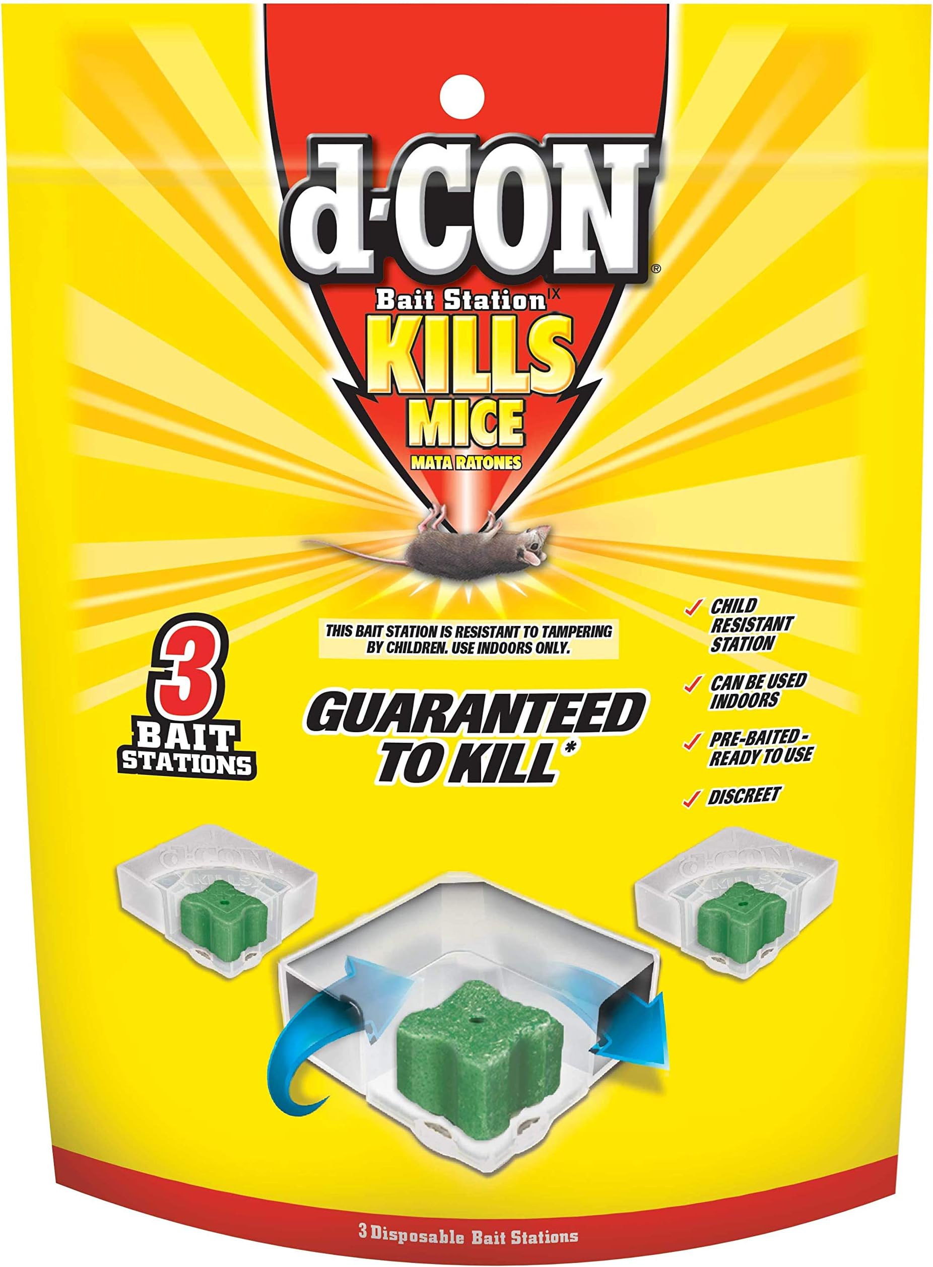 d-CON Disposable Corner Fit Mouse Poison Bait Station, 3 Bait Stations, Packaging May Vary