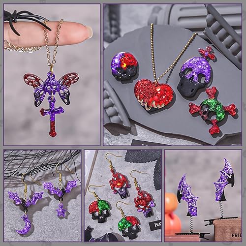 Miniatura 5 de Molde para aretes de resina de Halloween, 3 moldes de joyería de resina, varios moldes de silicona de calavera, moldes de pinzas para el cabello,