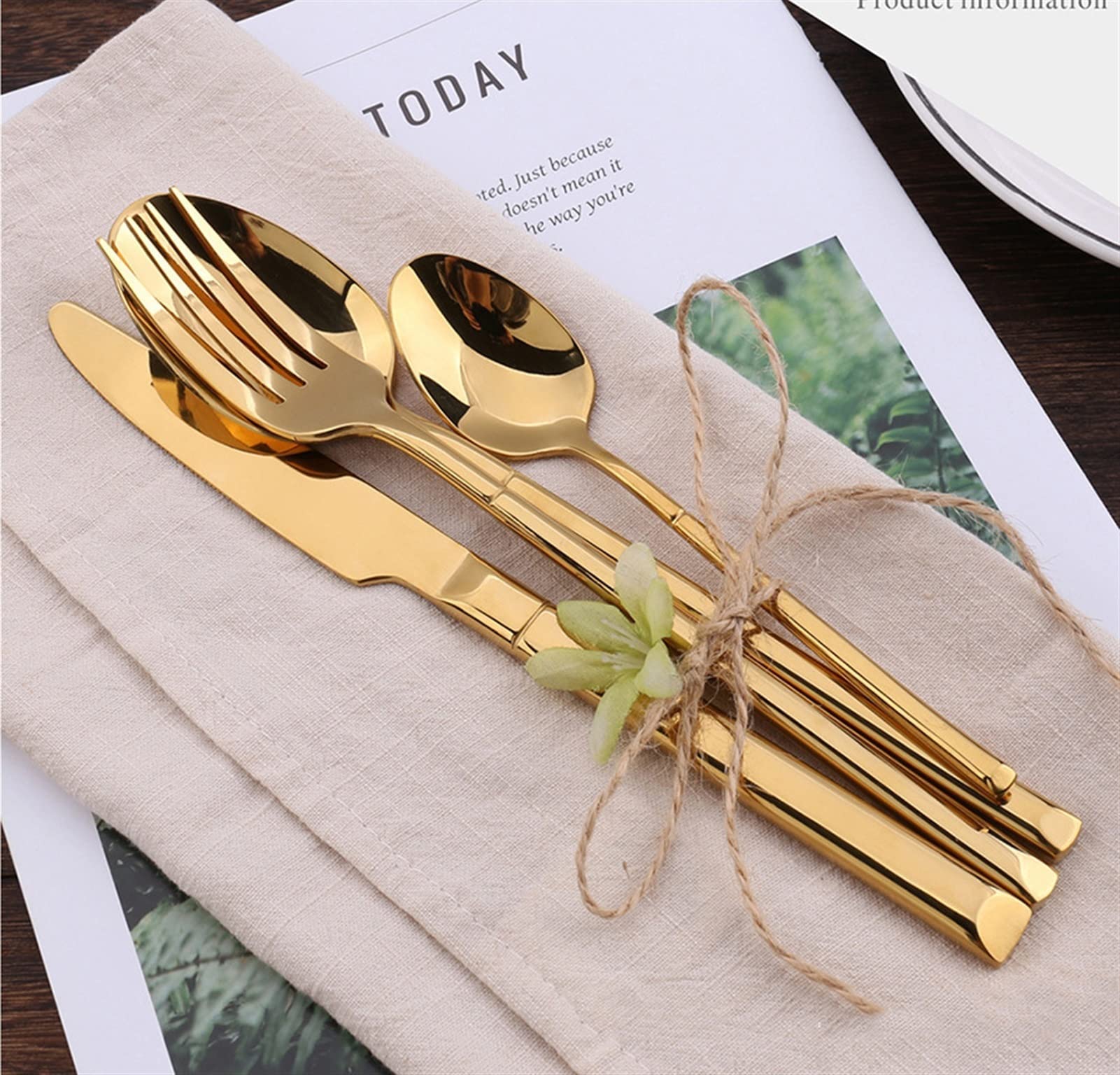 Genérico Juego De Cubiertos Dorados De 24 Piezas, Juego De Cubiertos De Acero Inoxidable, Suministros para Restaurantes De Hoteles Y Bodas, Cubiertos Clásicos Elegantes