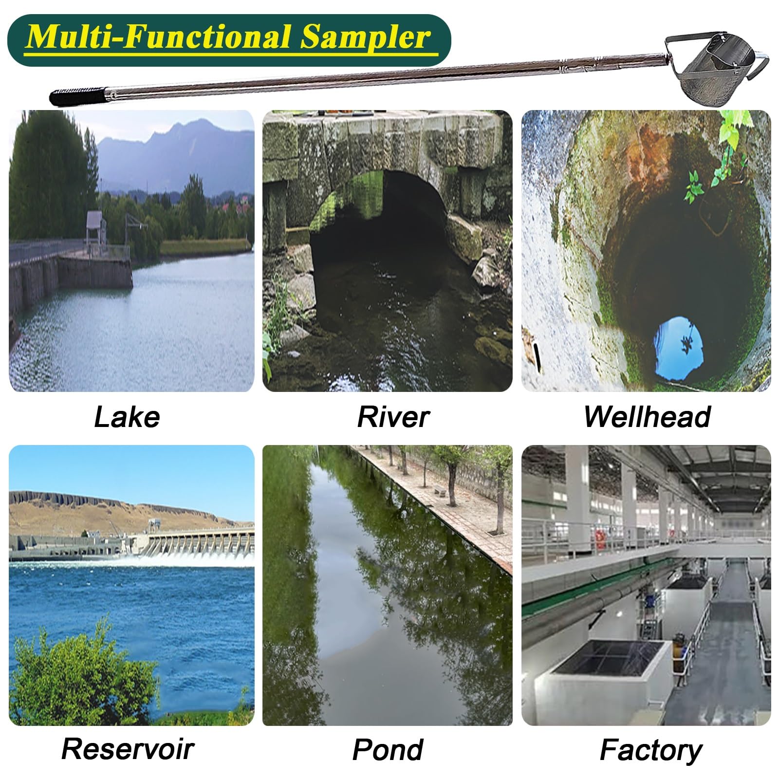 Water Sample Collection Pole with 500ml/1000ml Graduated Cup, Portable Depth/Mud Water Sampler for Sewage Wells/Reservoirs/Pond, Lightweight Extension Water Sampling Dipper(16.9fl oz/500ml,Extend to 1