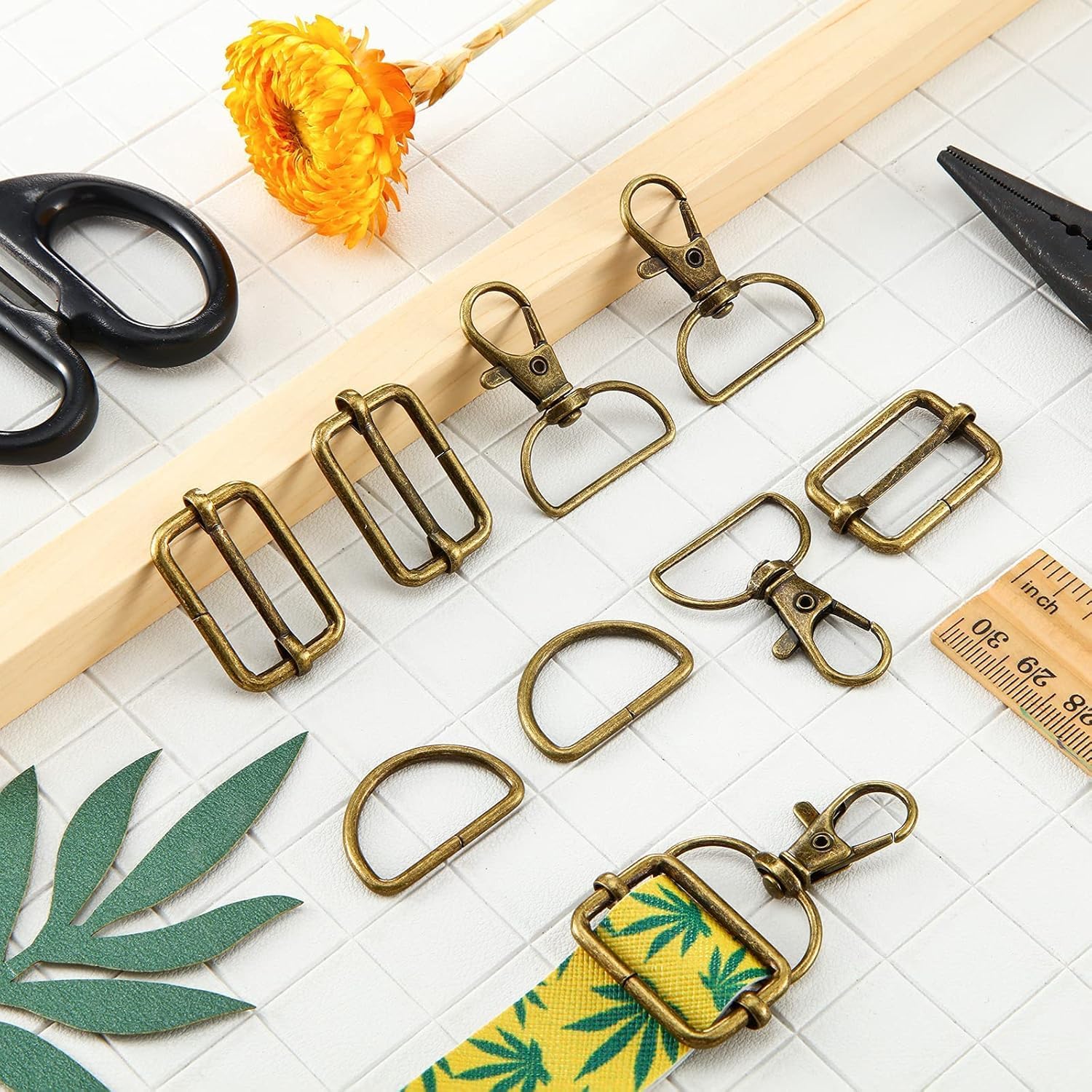 Metal Belt Buckle Hardware Set, 36 Pieces, 1-1/2 Inch, D-Rings and Slide Buckles, Rectangle Ring