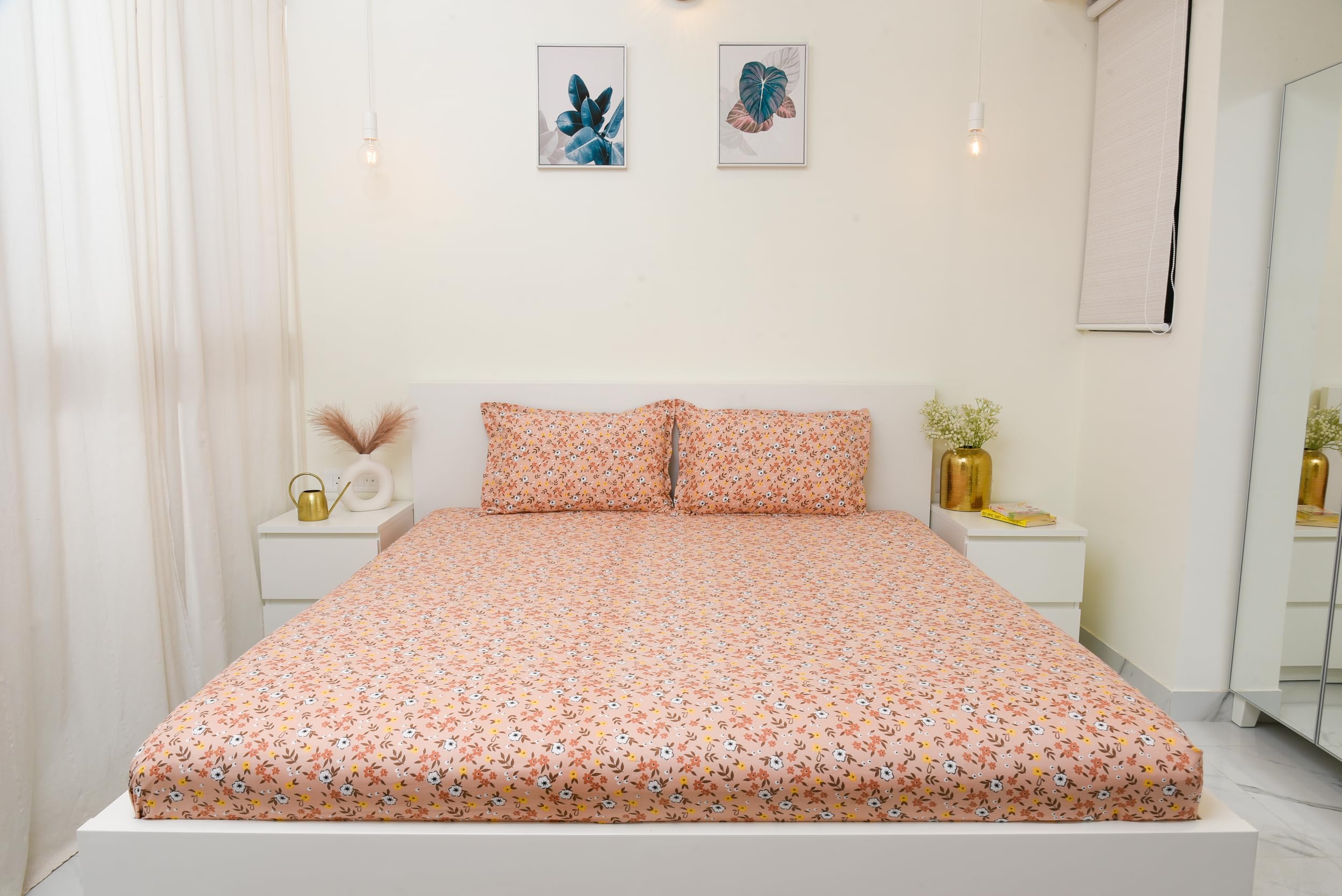 Bedsheet for Double Bed Polycotton 140 GSM with 2 Pillow Covers | Multicolour | Floral Design | 224 cm X 243 cm | Super Soft Bed Sheet Perfect for Home Decor & Gifting