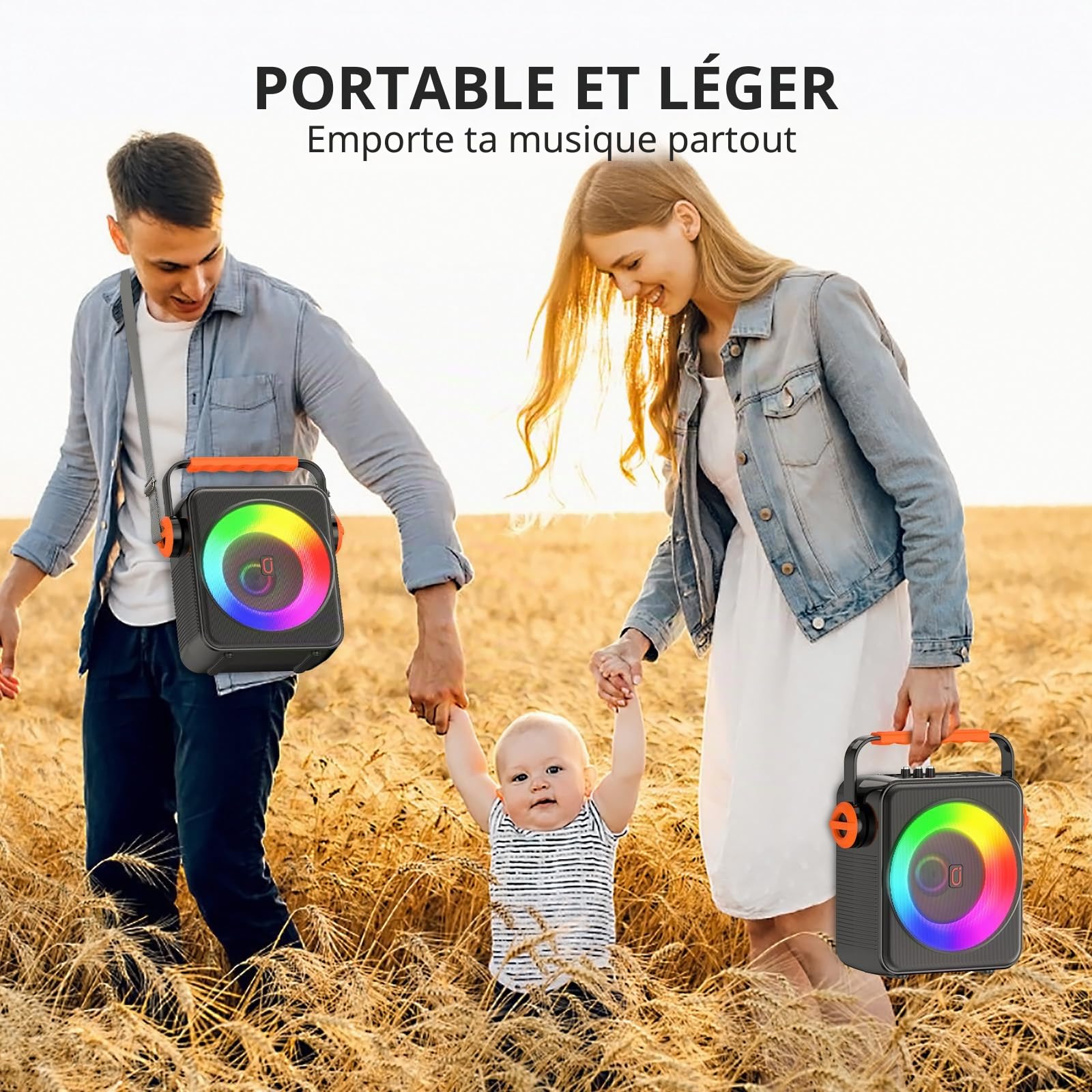 JYX Machine Karaoke 2 Micro Sans Fil, Portable Bluetooth 5.3, 120W Enceinte Bluetooth avec Lumière RVB, Puce DSP Cœur, Système Karaoké Idéal pour les Fêtes