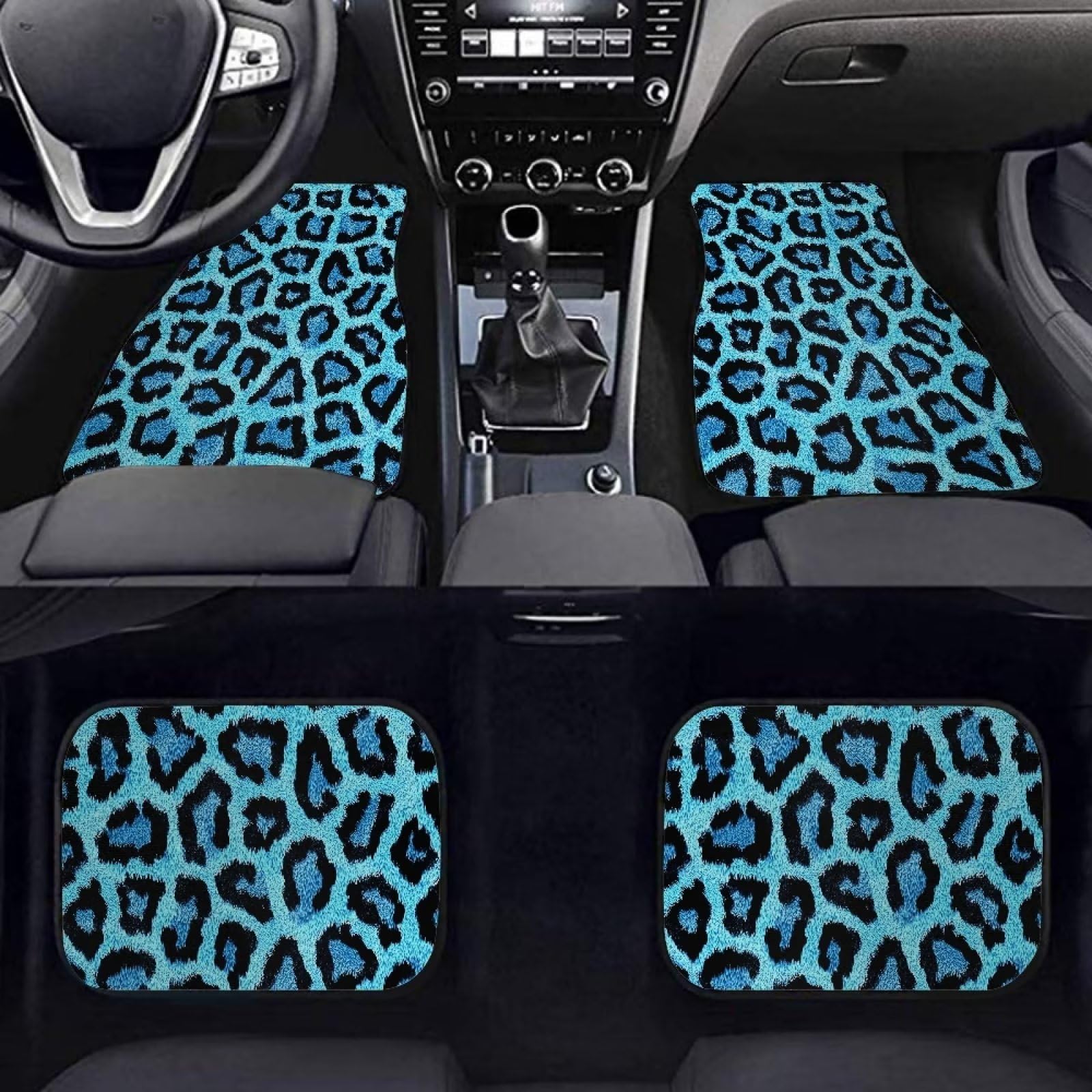 Set di tappetini per auto con stampa leopardata blu, 4 pezzi, tappetini per auto, universali, adatti per accessori interni auto da viaggio