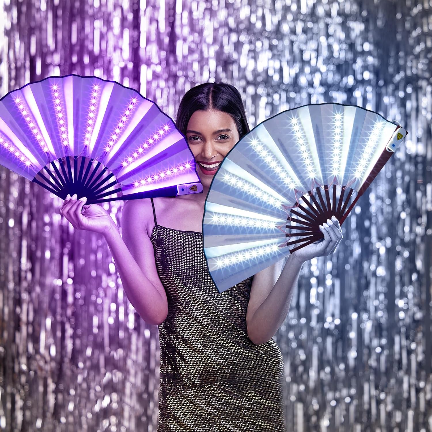 6 Pcs LED Glowing Folding Fans LED Light Up Hand Fan for Stage Performance Show Glowing 6 Colors Handheld Folding Fan for Birthday Party Gift Wedding Home Decor Night Club Fluorescent Props