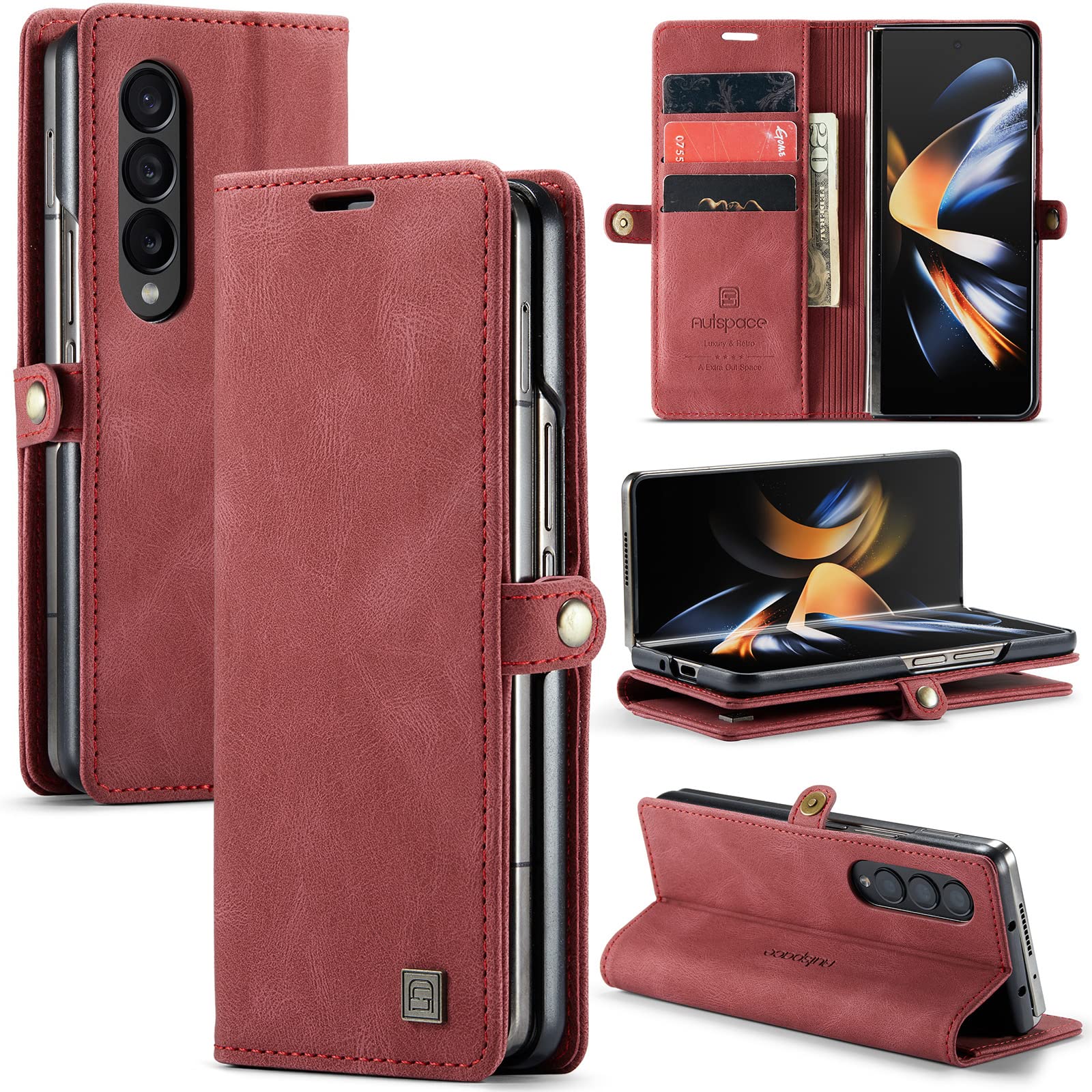 EYZUTAK Wallet Case for Samsung Galaxy Z Fold 4, Retro Matte Premium Protective Leather Case with RFID Blocking 3 Card & 1 Cash Slot Viewing Stand