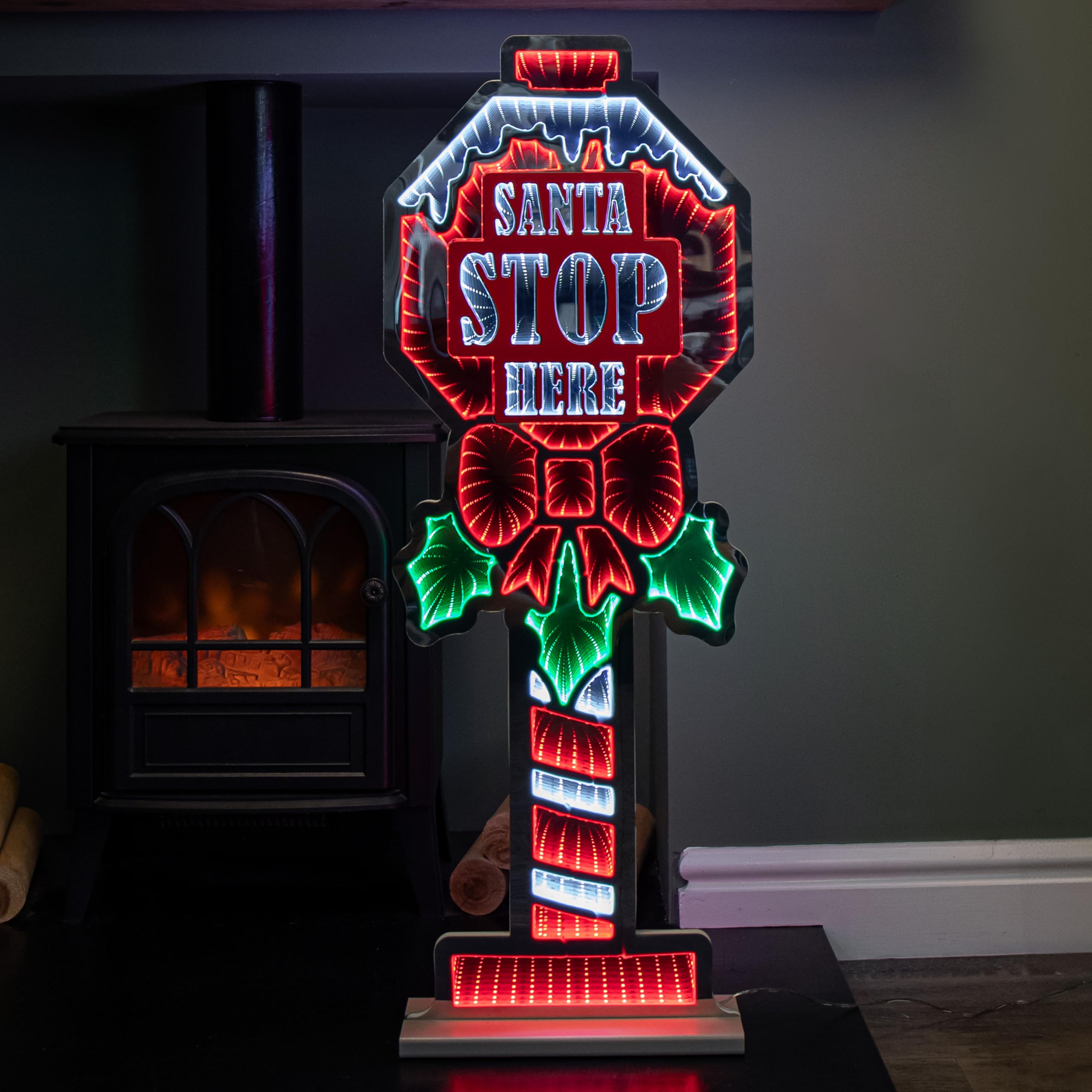Samuel Alexander 90Cm Light Up Santa Stop Here Sign Christmas Infinity Decoration With Leds from B&Q