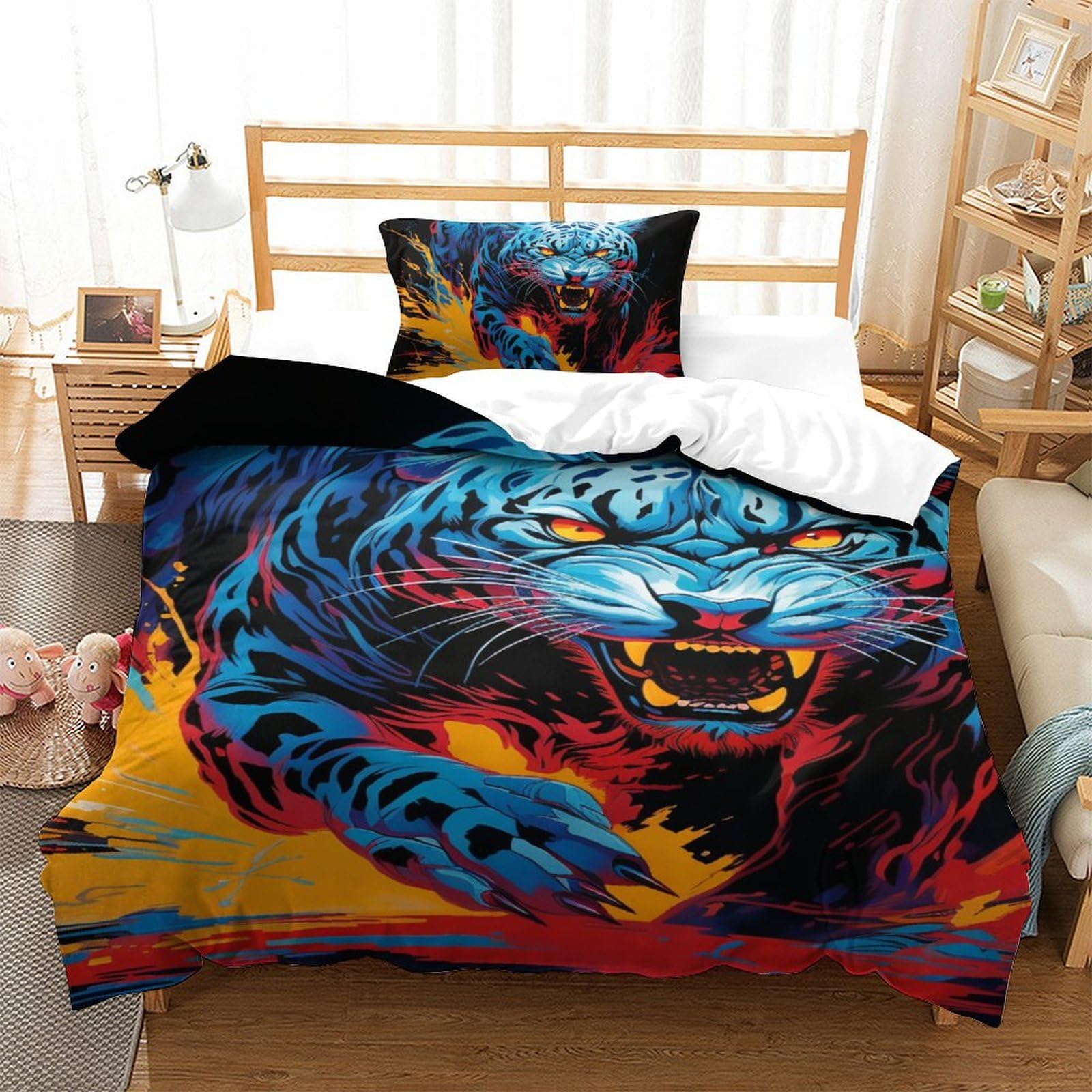 Housse de couette léopard en microfibre 135x200 cm avec taie d'oreiller zippée pour lit simple