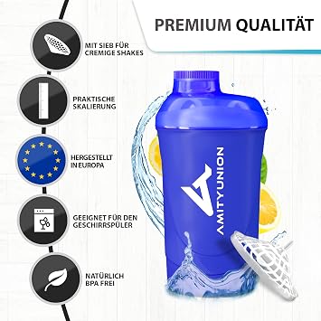 Protein Shaker 800 ml with Strainer - Deluxe Fitness Cup - Protein Shaker