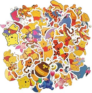 50pcs Winnie The Pooh Stickers Waterproof Cute Disney Stickers Vinyl Tigger Eeyore Stickers for Laptop Water Bottles Skateboard Computer Phone Travel Case Car,Pooh Bear Stickers for Teen Boys Girls