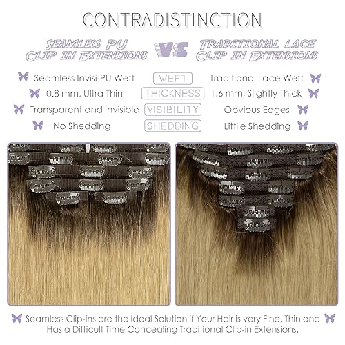 Vista 451 de Lacer Extensiones de cabello humano con clip, de doble trama, cabello brasileño de cabeza completa, color negro azabache, extensiones de cabello