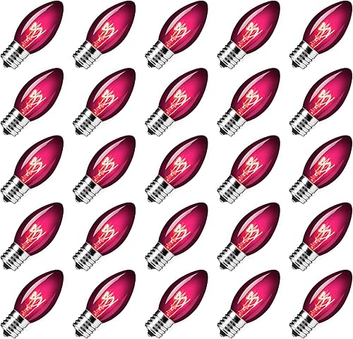 Brightown Paquete de 25 bombillas C9 de repuesto moradas para Halloween, bombillas C9 moradas para decoraciones de Halloween, cadena de luz, base disponible en Yaxa El Salvador