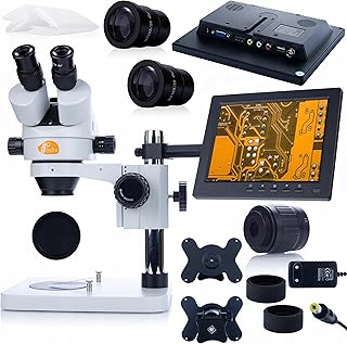 Professionelles Mikroskop mit 8-Zoll-Display - Trinokulares Stereo-Mikroskop für Elektroniker und Juweliere - Hochwertige Optik - Großer Arbeitsabstand - 360° drehbares Kopfstück - Inklusive Zubehör