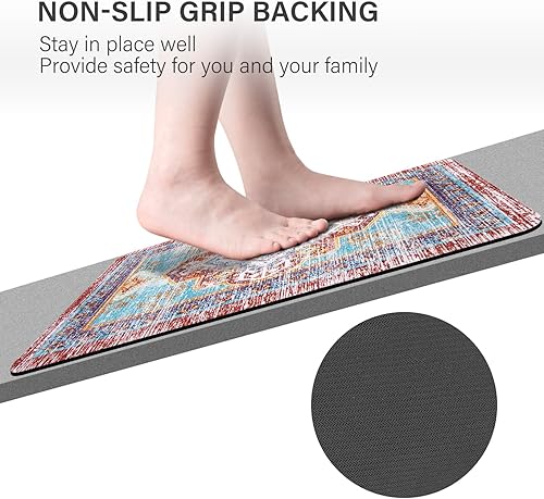 Miniatura 4 de eqivei Juego de 2 tapetes de cocina de goma antideslizante para piso, alfombras y tapetes de cocina bohemios, lavables, tapete acolchado de pie para
