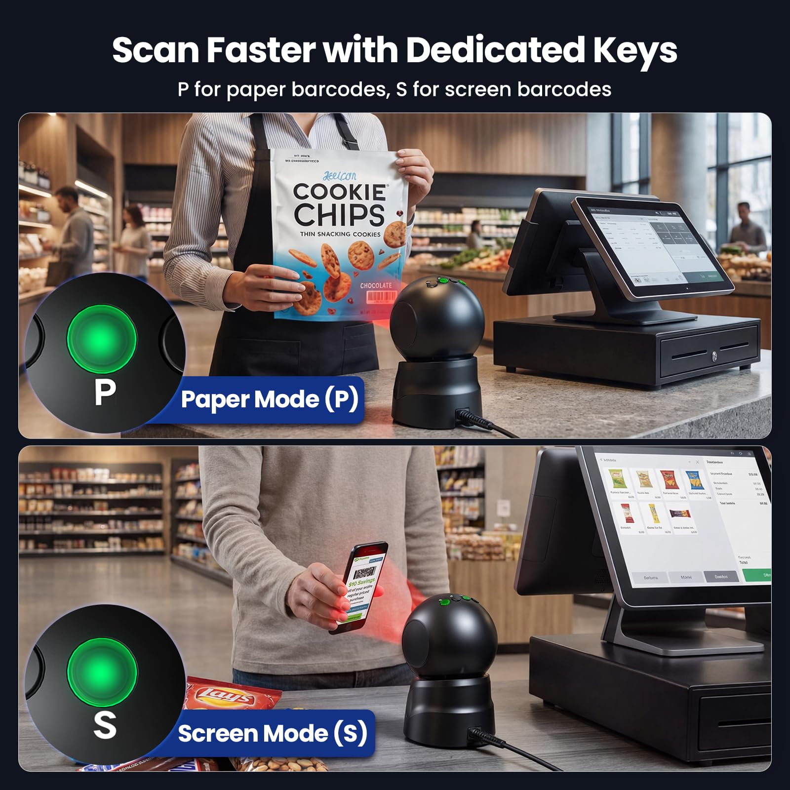 Eyoyo, lettore di codici a barre automatico omnidirezionale lettore di codici a barre 2D QR, scansione cablata per PC, punto vendita, biblioteca, libreria, minori