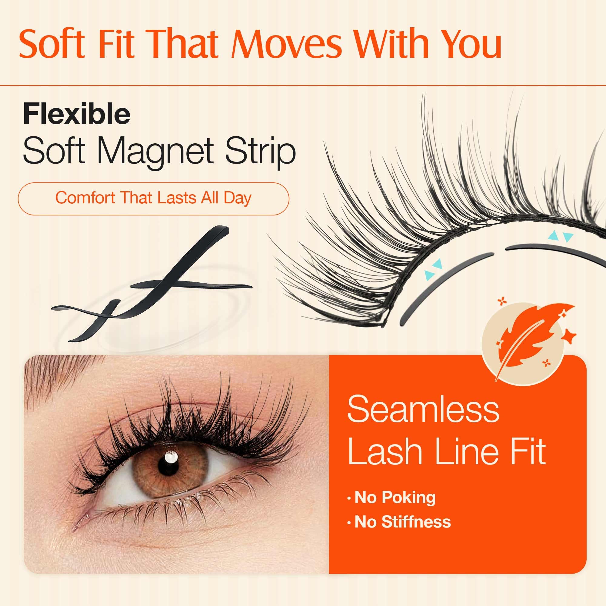 LASHVIEW Verbesserte magnetische Wimpern mit Applikator, kein Kleber erforderlich, natürliche, weiche magnetische Wimpern, Katzenaugen-Look, einfach zu tragen und zu entfernen (AN26)