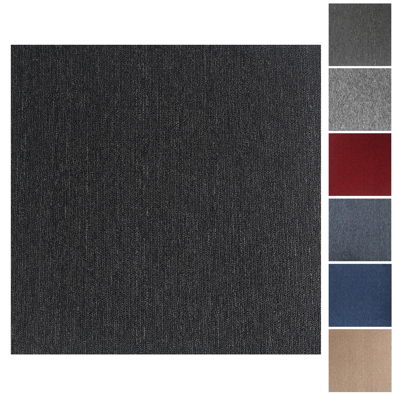 Carpet Tiles, 20pcs Carpet Tiles 50x50 for for Commercial Retail, Office, Home, Kitchen, Bedroom, Living Room, Bathroom (Black)