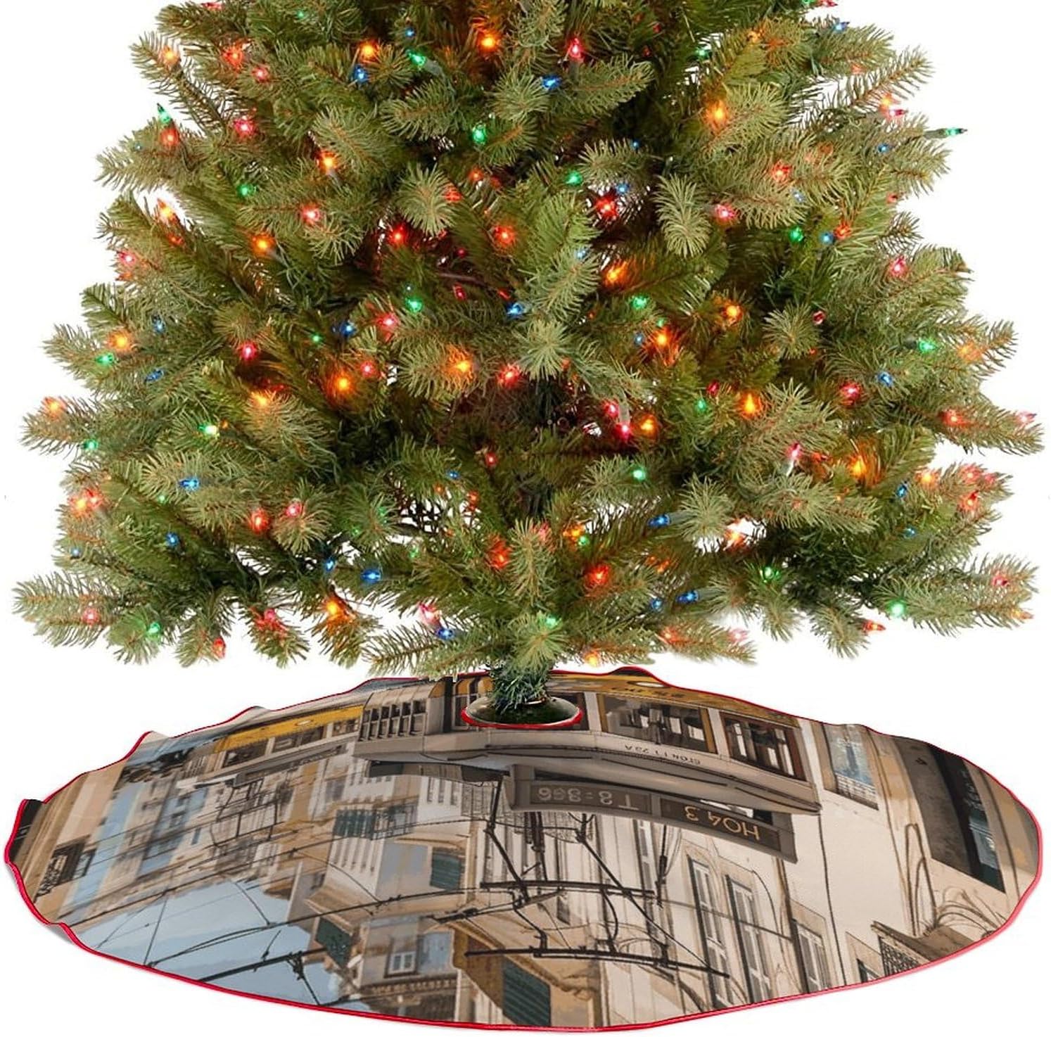 Christmas Tree SkirtLisbon Tramclassic Fashion Tree Skirt Painted Multifunctional Christmas Tree Skirt