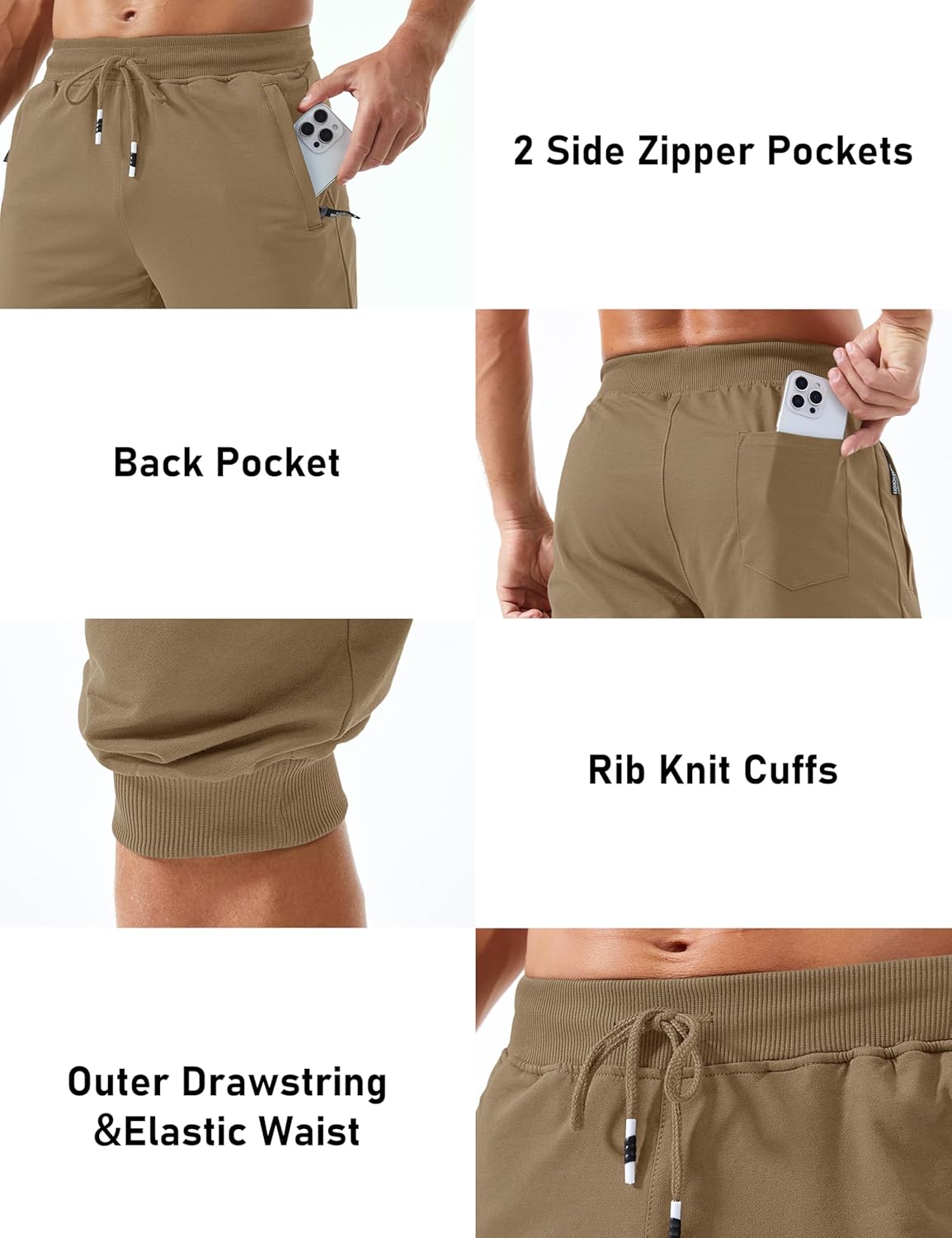 MAGCOMSEN Men's 3/4 Capri Joggers Running Athletic Gym Workout Long Shorts Cotton Below Knee Pants with Zipper Pockets