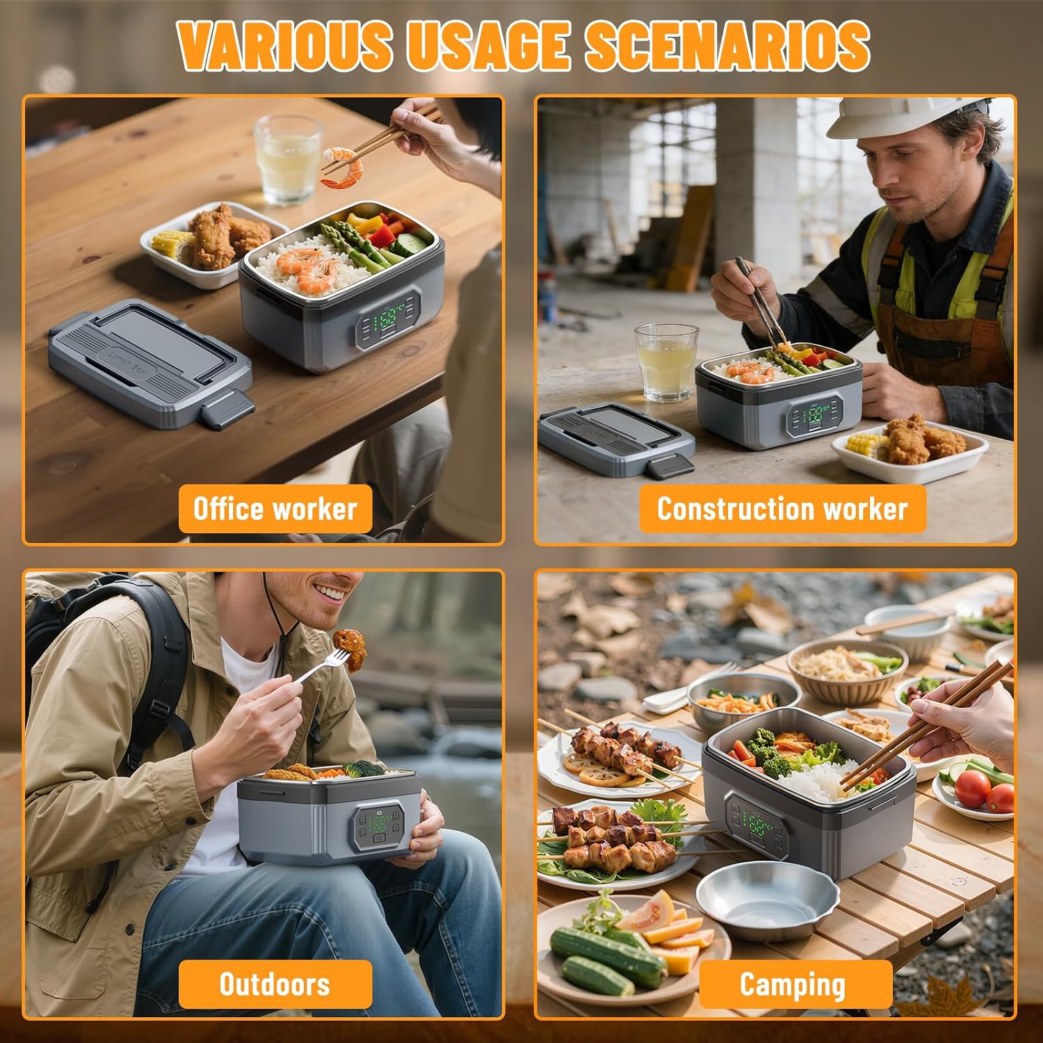 24000mAh Cordless Electric Lunch Box, 1.6L Rechargeable Heated Lunch Box with Scheduled Heating & 6 Temp Settings, Portable Food Warmer for Office, Job Site, Truck, Outdoor, No Microwave Needed