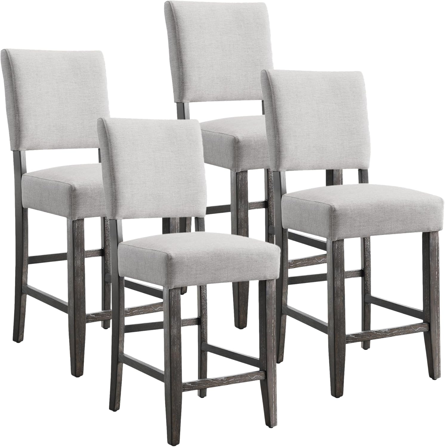 Leick Home Brax Counter Height Stool with Upholstered Back and Wood Base – Set of 4 for Elevated Kitchen Counters, High Top Tables, and Bars – Modern Chairs in Blackbean and Heather Gray, 214932