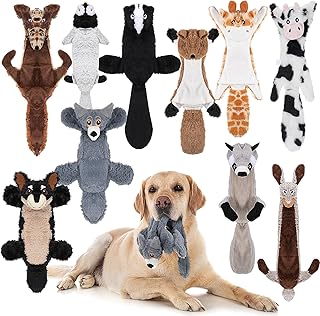 10 Pcs Dog Squeaky Toys No Stuffing Pet Toys Crinkle Dog Toy for Aggressive Chewers Plush Teething Puppy Squeak Toys Animals Dog Chew Toys for Small Medium Large Pets, 10 Styles (Classic Style)