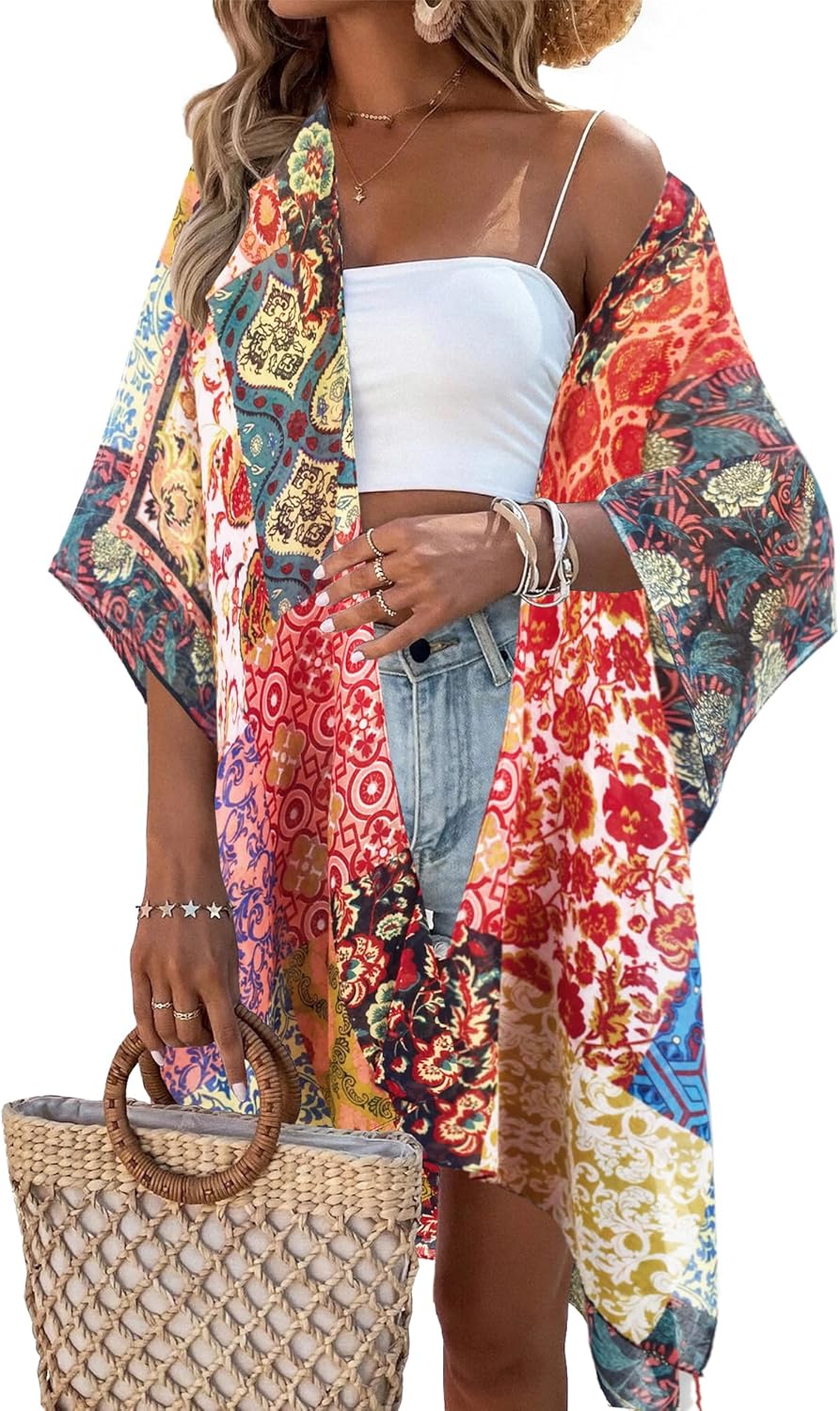 Beautiful Nomad Women's Kimono Swimsuit Coverups Beach Floral Casual Cardigan Bathing Suit Cover Up for Summer Swimwear