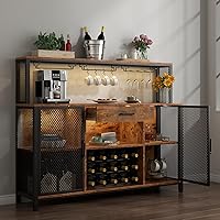Vista 1 de Gabinete de barra de vino con cajón y luces LED, gabinete de café industrial de 55 pulgadas con estante de vino y soporte para copas de vidrio