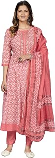 Vbuyz Women's Printed & Embellished & Mirror Work Straight Cotton Stitched Kurta set | Straight Kurta Pant Dupatta | Kurta... Price In India