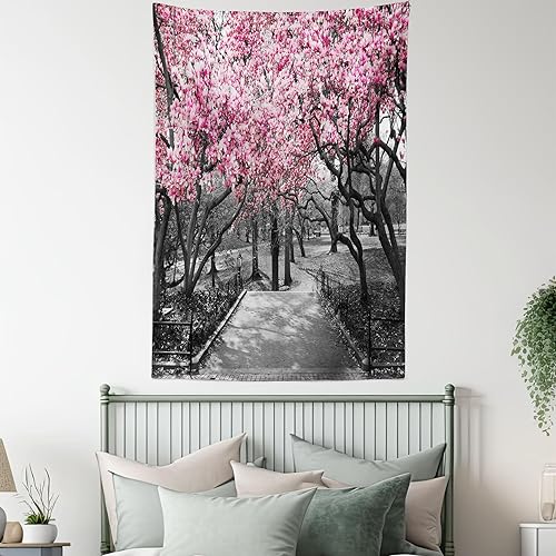 Miniatura 5 de Lunarable NYC - Tapiz de flores en Central Park, paisaje, cerezos, bosque, temporada de primavera, decoración de tela para colgar en la pared para