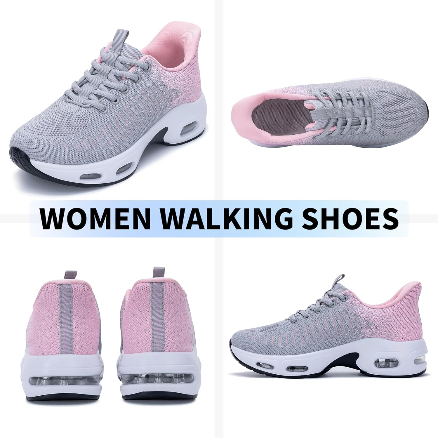 Women's Walking Shoes Slip On Tennis Sneakers Easy Put On Athletic Shoes for Ladies GreyPink US 10 - Image 6