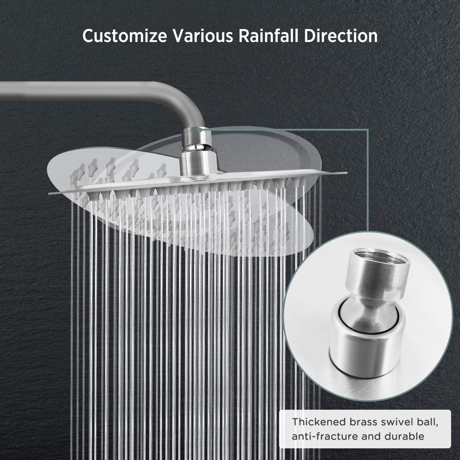 Sooreally Rain Shower Head High Pressure, 8 Inch High Flow Rainfall Showerhead, Awesome Shower Experience Even at Low Water Flow, Easy Cleaning, Swivel Spray Angle, Modern Style, Brushed Nickel