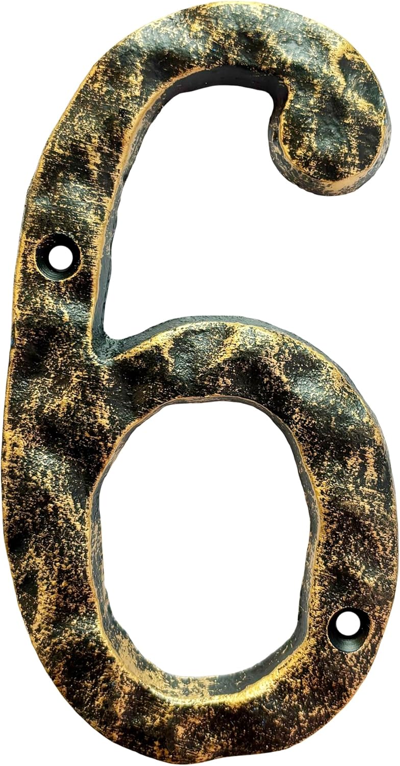 5.5 Inch Cast Iron House Numbers - Hammered Finish Mailbox Numbers - Metal Address Plaque Numerals - Weatherproof, Easy to Install, Soild Home Decor/Number 6