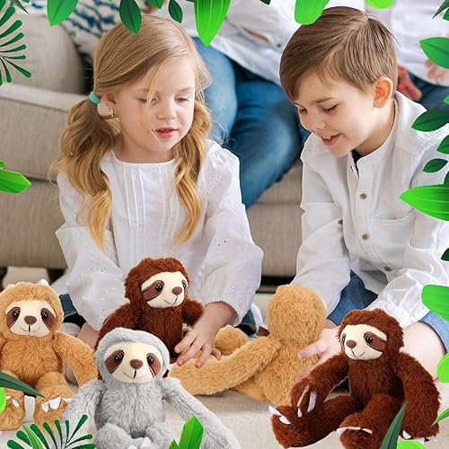 Miniatura 6 de Libima Juego de 5 juguetes de peluche de perezoso, incluye mamá perezosa con 4 piezas de peluche para bebés en su vientre, juguete de peluche con