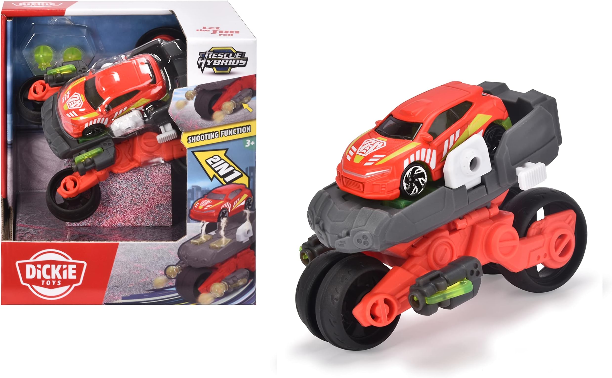 Rescue Hybrids Drone Bike - Hot red and white sports car vehicle accurately scaled to 1:64, 12cm, Clear