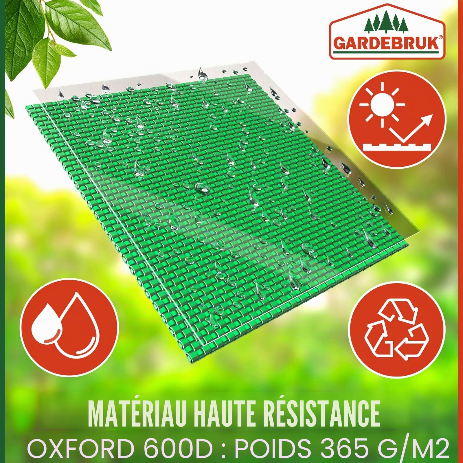 GARDEBRUK - 3x Sac de déchets de jardin 165L max. 30kg par sac tissu renforcé hydrofuge ordures bac
