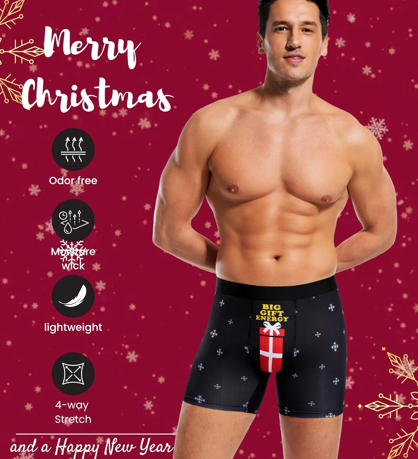 Mens Christmas Underwear Boxer Briefs, Funny Holiday Print Comfy Novelty, No Fly - Image 4