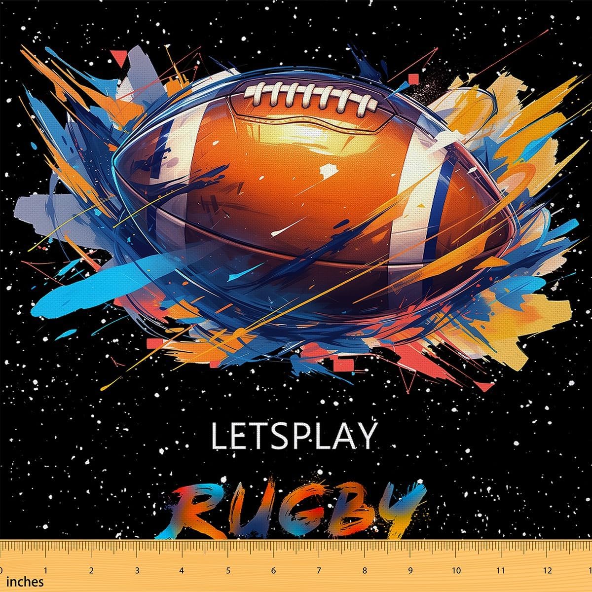 Erosebridal Watercolor Rugby Fabric by The Yard,Retro Ball Game Upholstery Fabric,American Football Decorative Fabric,Soccer Oil Painting Indoor Outdoor Fabric,Orange Black,3 Yards