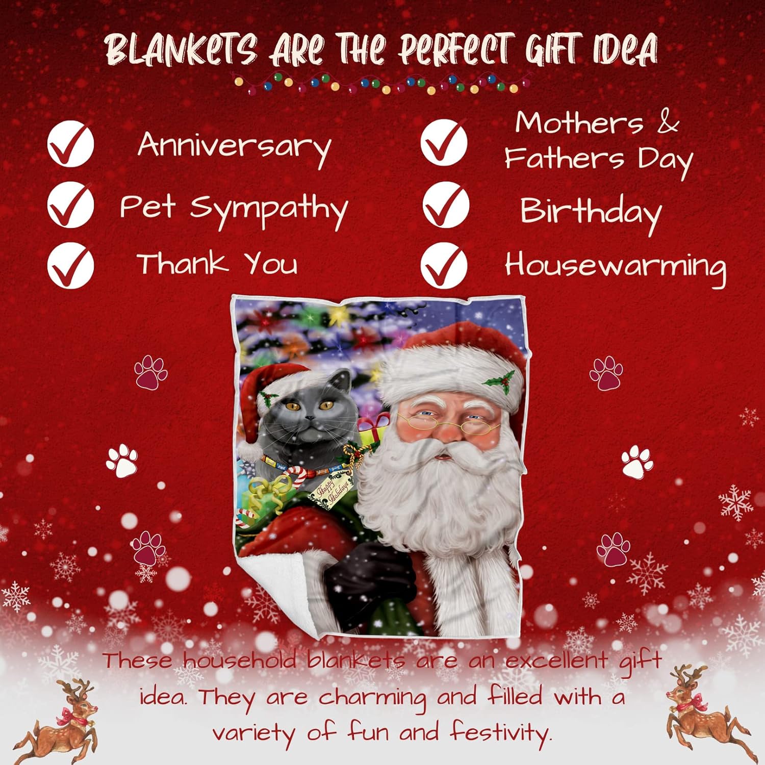 Doggie of the Day British Shorthair Cat Blanket - Christmas Santa Carrying Presents - Super Soft & Warm Pet Theme for Sofa or Bed, Warm Fleece, Sherpa or Woven Material, BLNKT160269 (50x60 Sherpa)