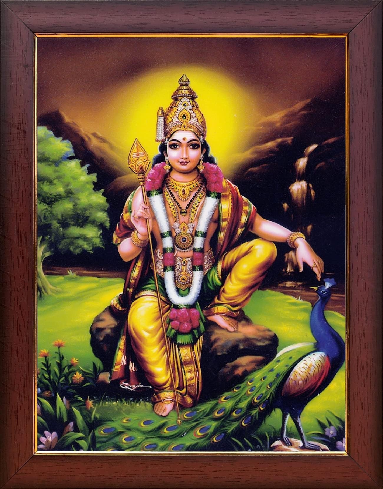 Garuda Photos : God Sri Subramanya Swamy/Murugan/Subramanian Swamy/Bala Subramaniya Swamy/Vetrivel Murugan/Subrahmanya/Bala Murugan/Bala Subramanya Wooden Photo Frame (Small 9 X 7 Inch)