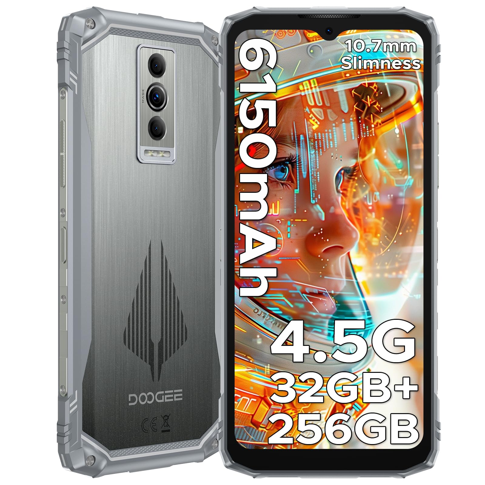 DOOGEE Blade10 Pro Energy Rugged Smartphone, 90Hz 6.56" 32GB+256GB/2TB TF, Octa Core telefono rugged, 6150mAh Telefono Indistruttibile, 4.5G Dual SIM/Widevine L1/50MP/NFC/Face ID/OTG/GPS/IP68/IP69K