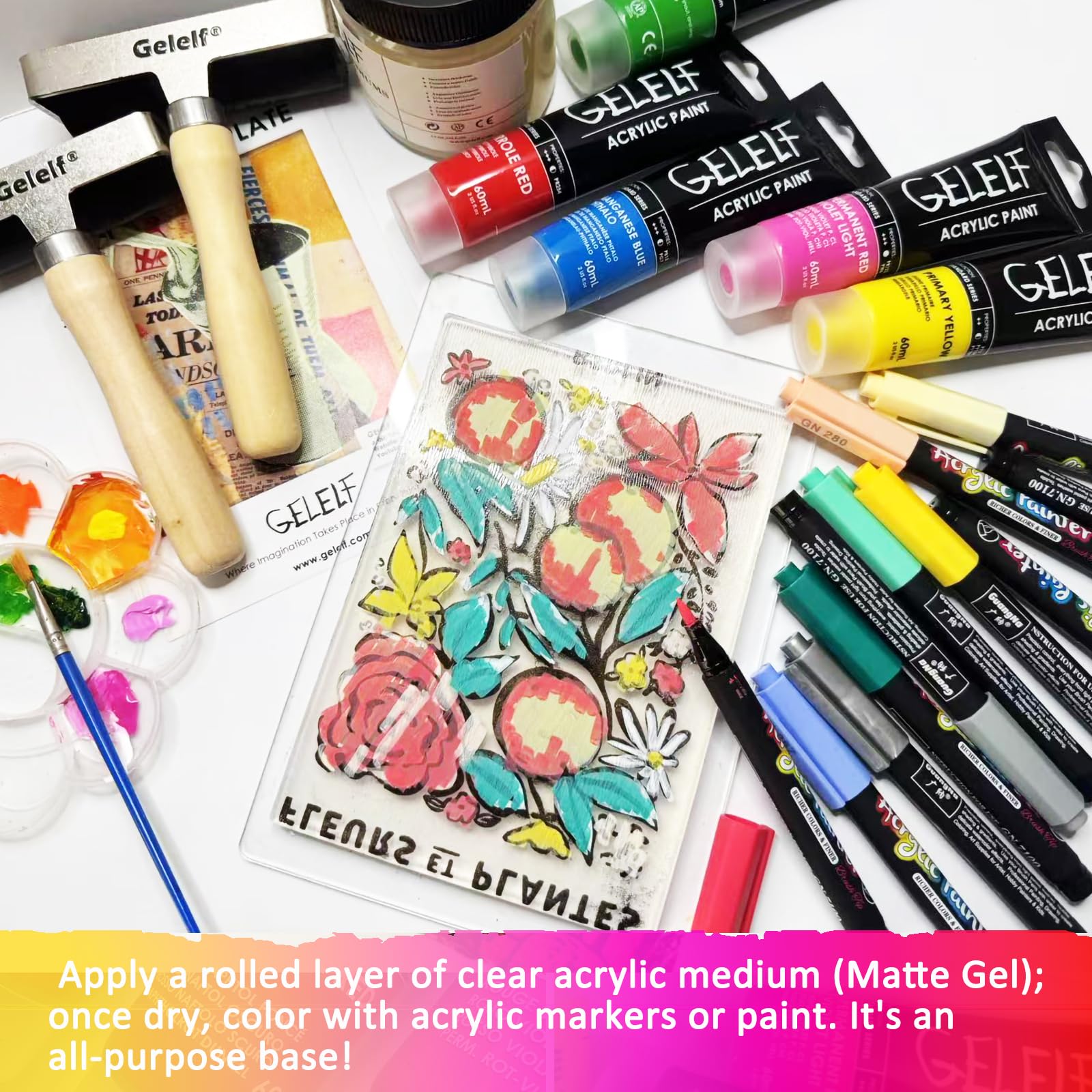 Pinturas acrílicas para impresión en placa de gel, transferencia perfecta, juegos de pintura acrílica especial para suministros de impresión de placas de gel, 9 colores, total 540 ml, juego de