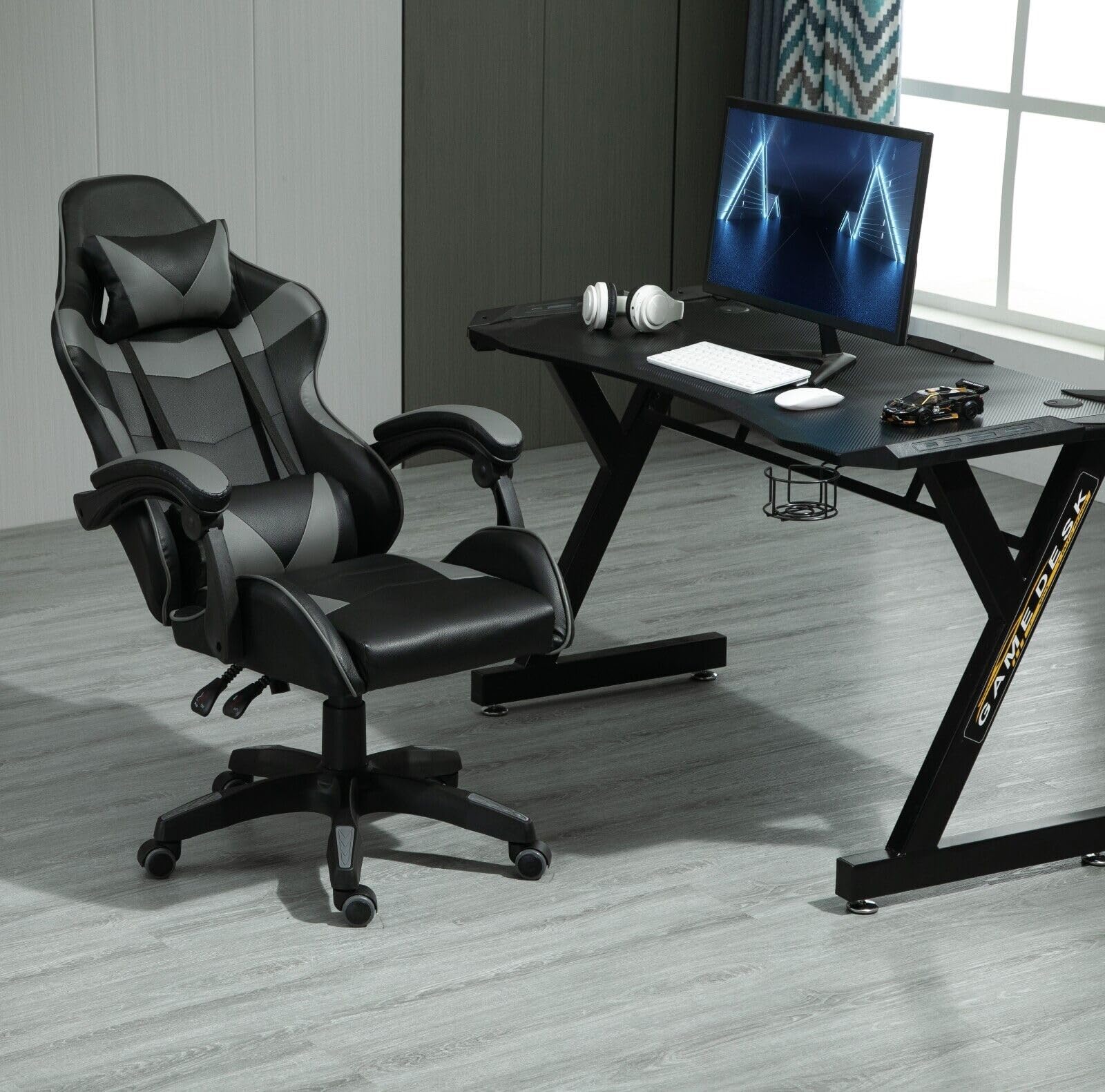 mcc direct Bürostuhl Ergonomisch, Schreibtischstuhl, Drehstuhl, Gaming Sessel, Gamingstuhl (Grau)