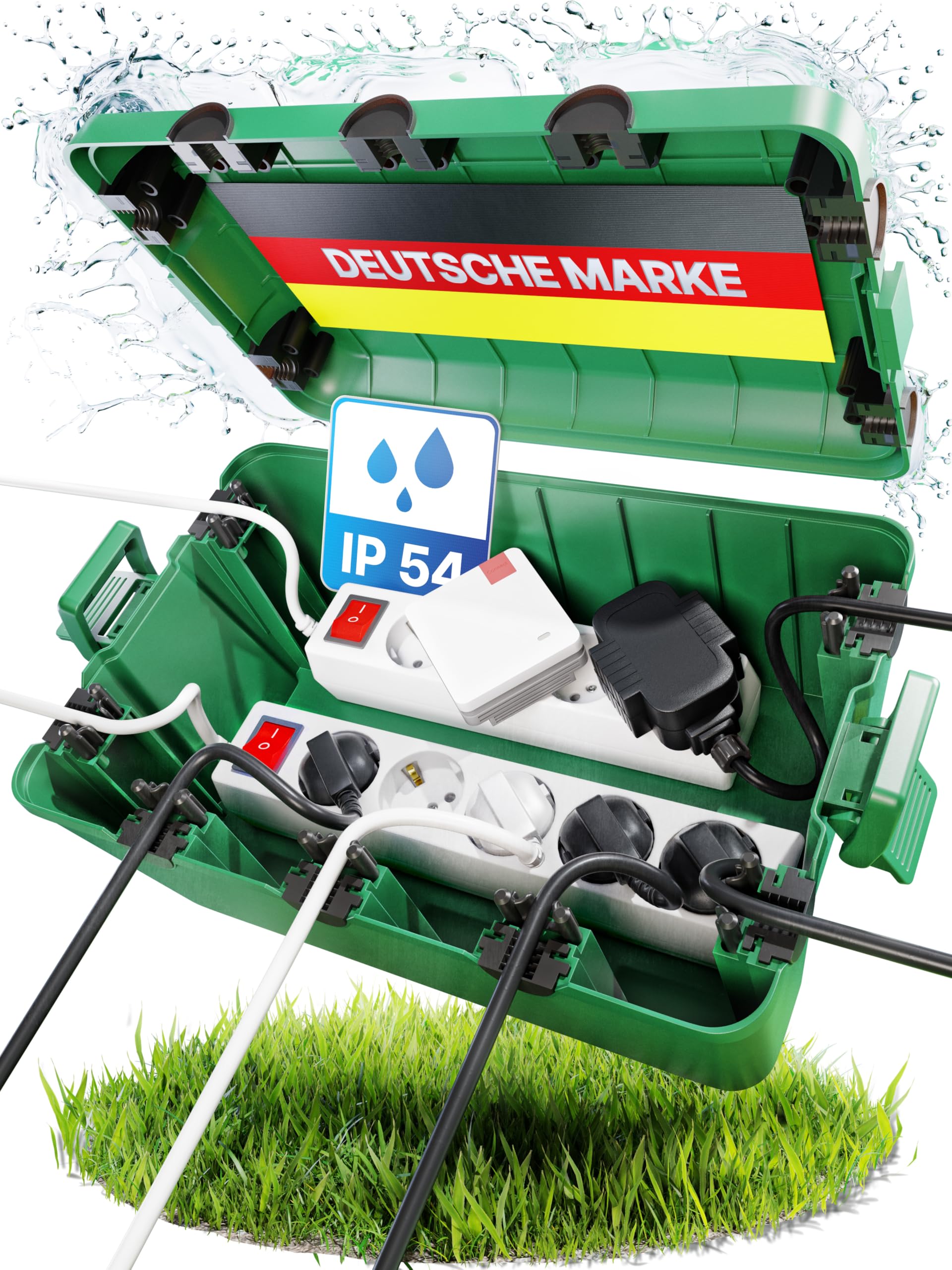 Adlerfokus Kabelbox wasserdicht IP54 [Das Original] Safe Box - Sicherheitsbox - Outdoor Box wasserdicht - Steckerschutz aussen wasserdicht - Wetterfeste Elektrobox - Schutzbox