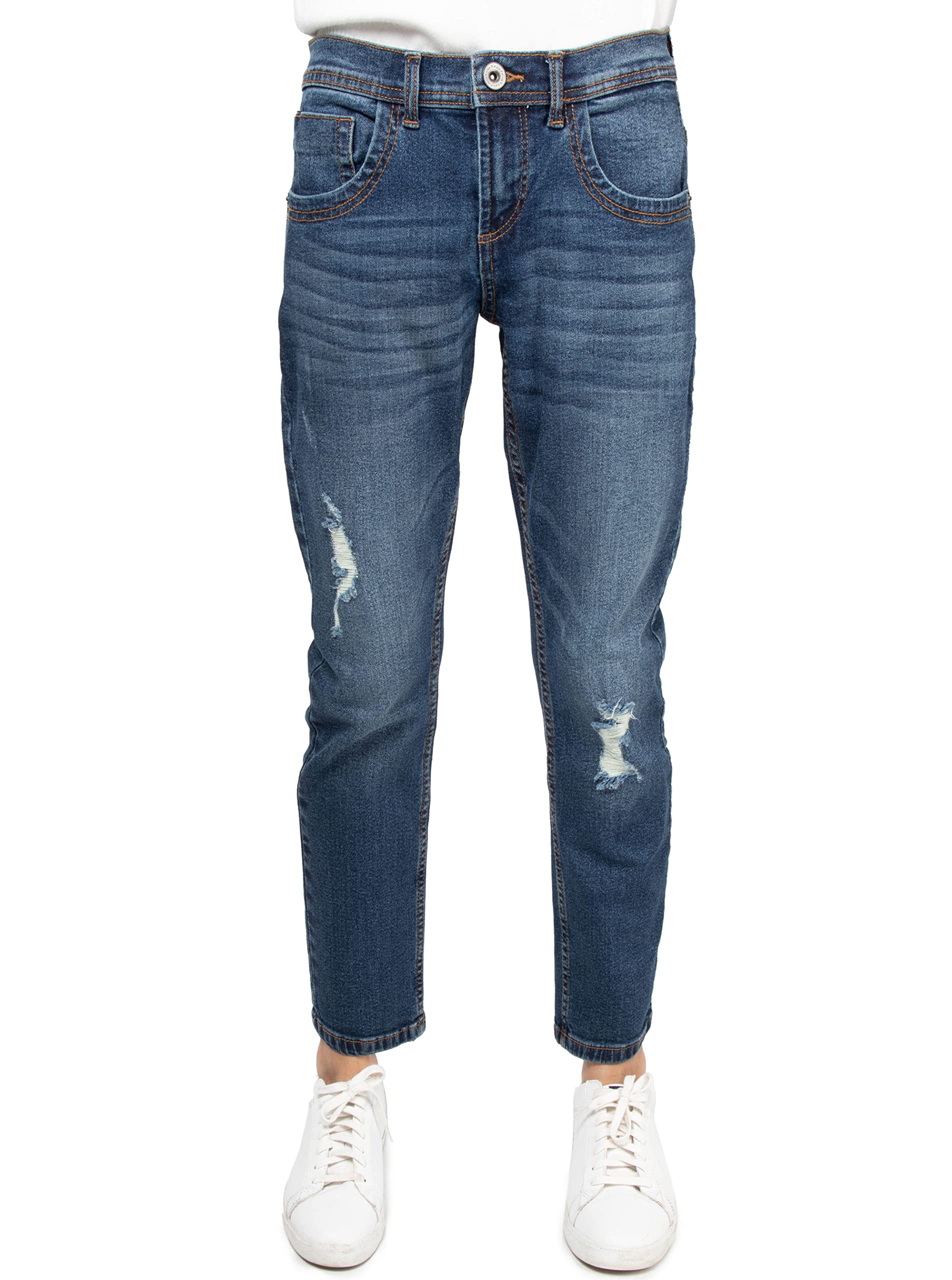 X Ray Slim Fit Stretch Jeans, Fashion Rips Destroyed Distressed Denim Pants for Boys Bambino
